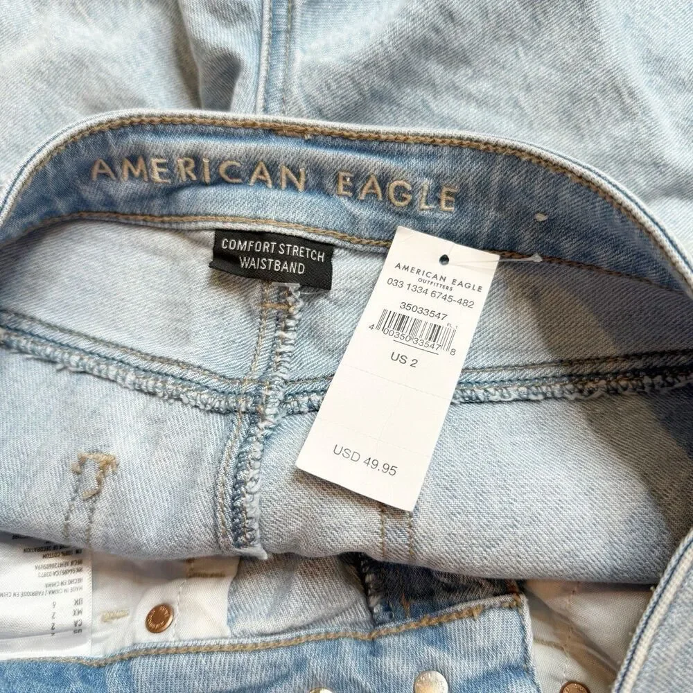 American Eagle Womens Denim Mom Shorts Sz 2 High Waist‎ Distressed 90s Inspired - Picture 3 of 7